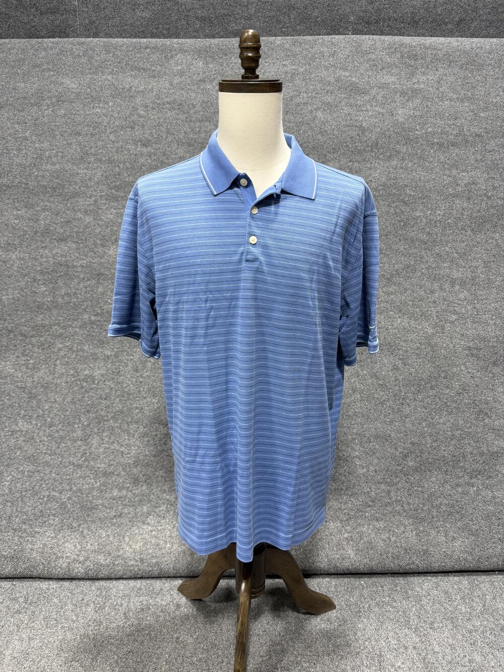 Nike Polo Shirt Mens 2XL Blue Striped Short Sleeve Golf Performance Top